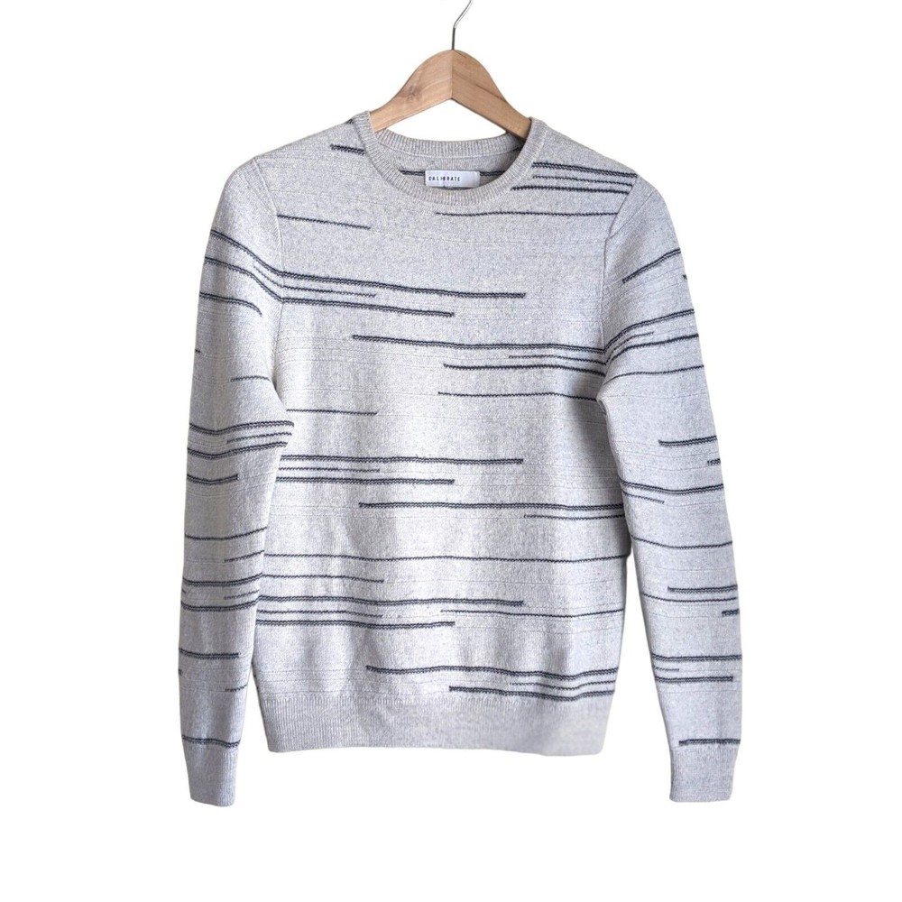 Calibrate Mens Wool Blend Gray Striped Pullover Sweater Small